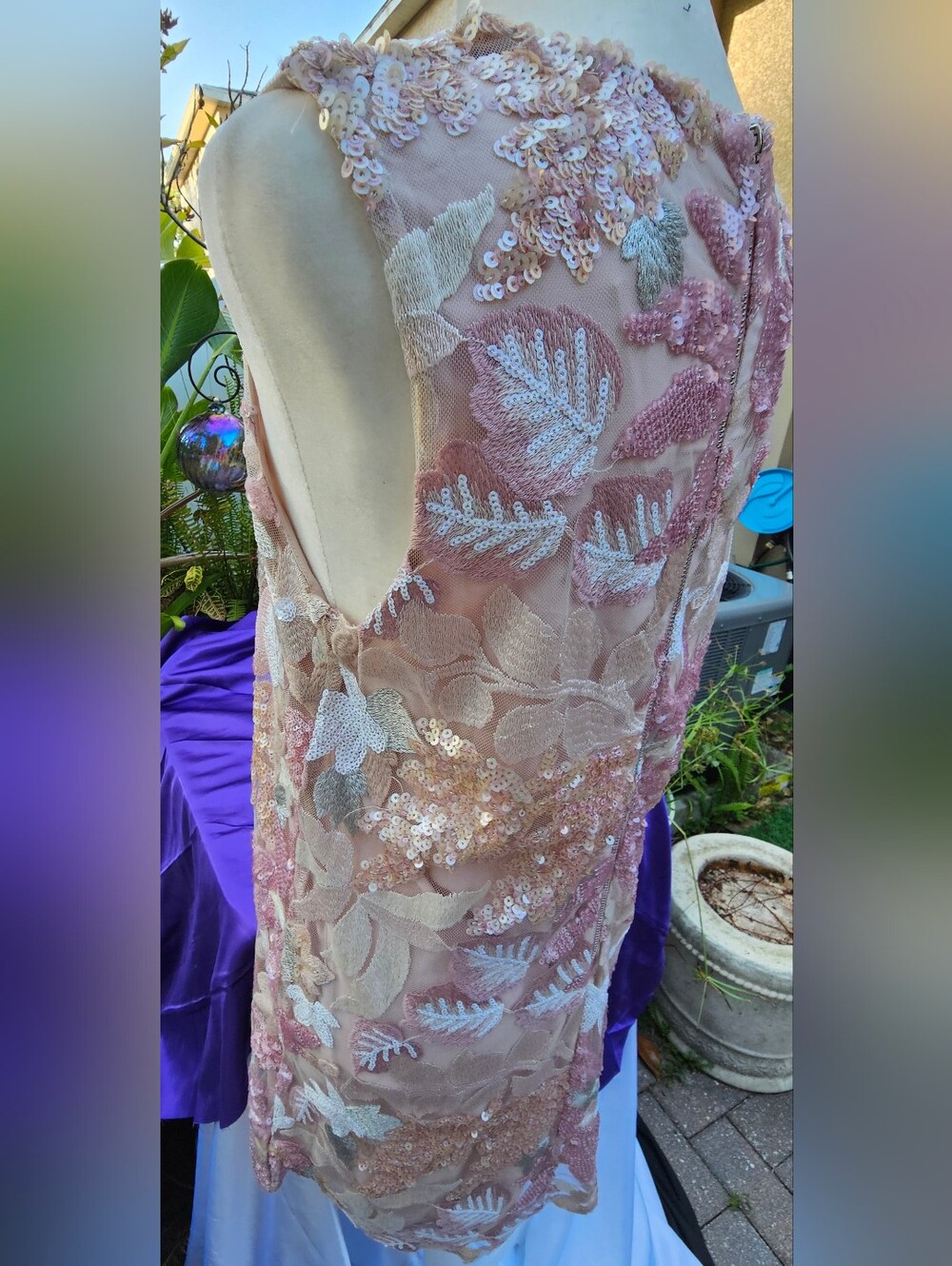 NWT MABLE Pink Floral Sequin Embroidered Sleeveless Mini Dress Small - Picture 5 of 14